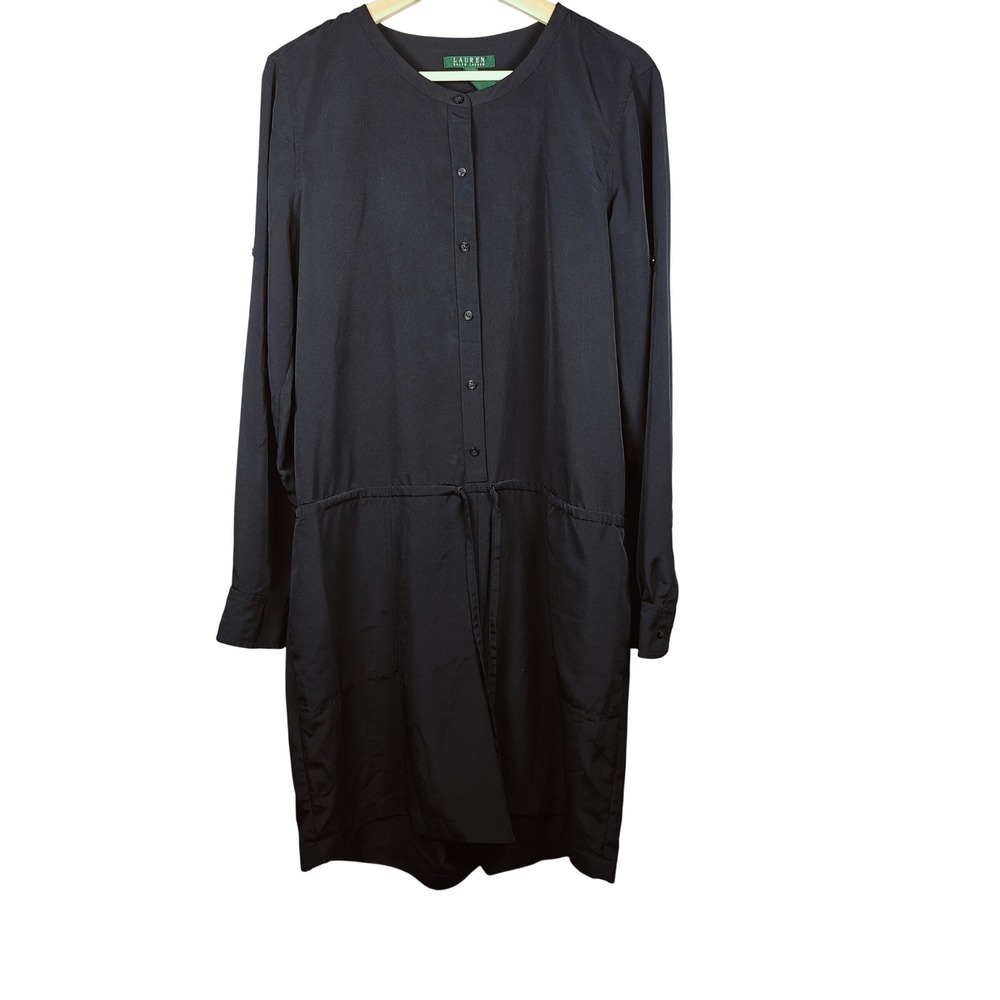 Lauren Ralph‎ Lauren Black Button Front Drawstring waist romper  Women size 16